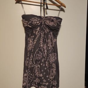 Floral Halter Dress - Charcoal